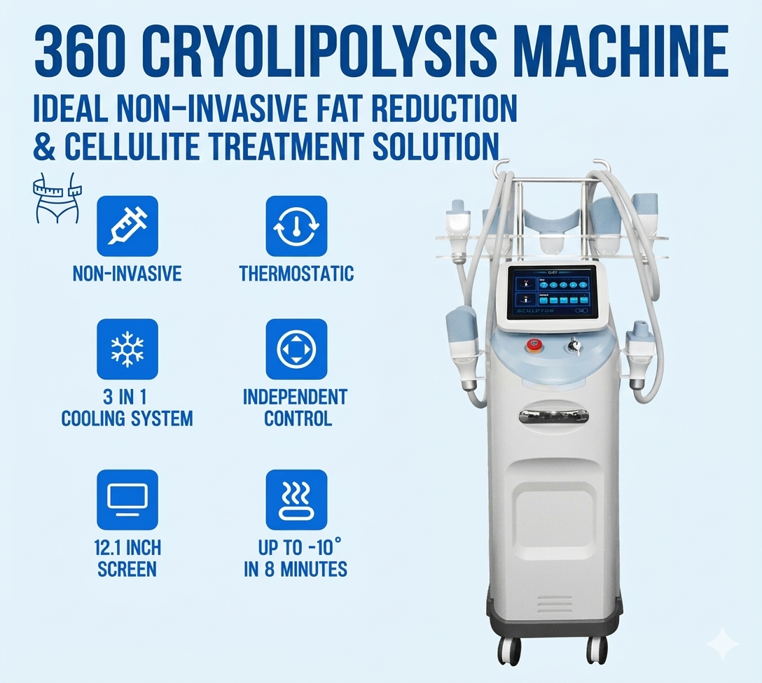 360 Cryolipolysis Machine Ideal Non-Invasive Fat Reduction & Cellulite Treatment Solution - shefmon