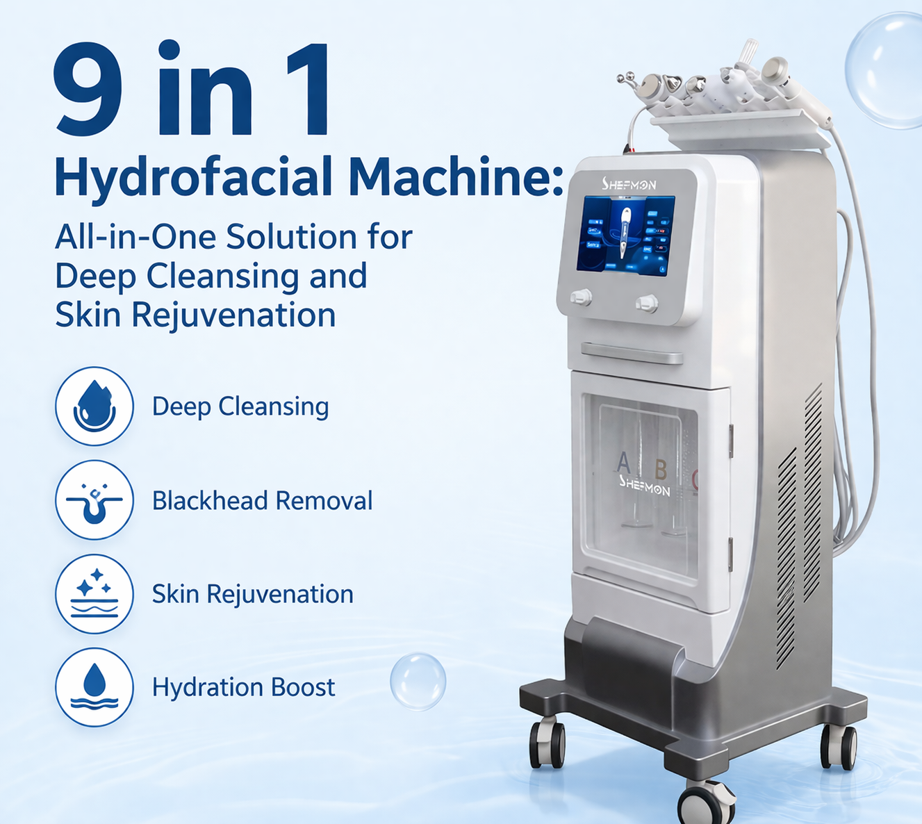 9가지 기능을 하나로! 하이드로페이셜 머신, 딥 클렌징과 피부 재생을 위한 올인원 솔루션 - 셰프몬