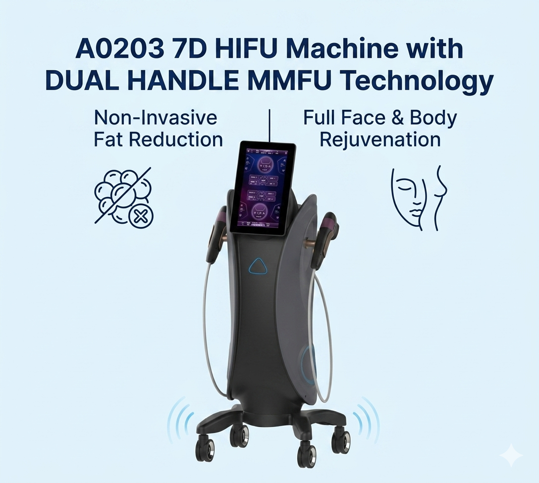 A0203 7D HIFU Machine with Dual Handle MMFU Technology Non-Invasive Fat Reduction and Full Face & Body Rejuvenation - shefmon