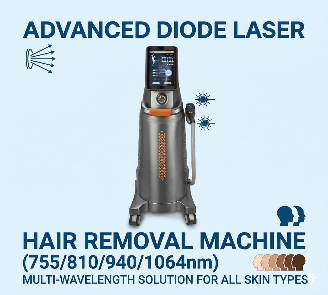 Advanced Diode Laser Hair Removal Machine (7558109401064nm) Multi-Wavelength Solution for All Skin Types - shefmon