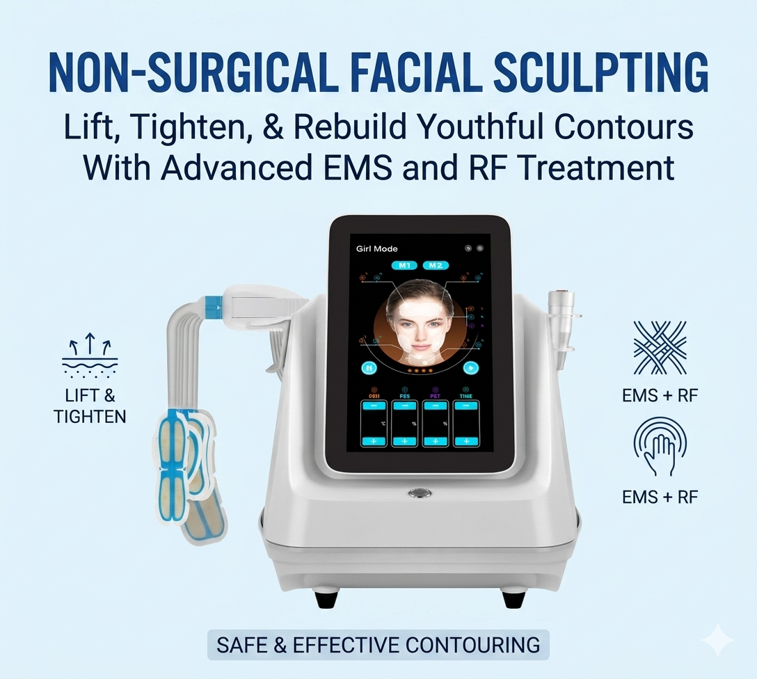 Non-Surgical Facial Sculpting Technology Lift, Tighten, and Rebuild Youthful Contours with Advanced EMS and RF Treatment - shefmon