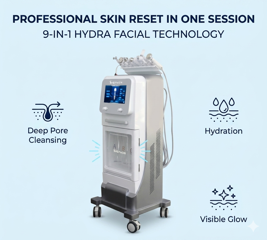 Professionelle Hauterneuerung in nur einer Sitzung: 9-in-1 Hydra Facial Technologie für Tiefenreinigung, Feuchtigkeitspflege und strahlend schöne Haut – shefmon