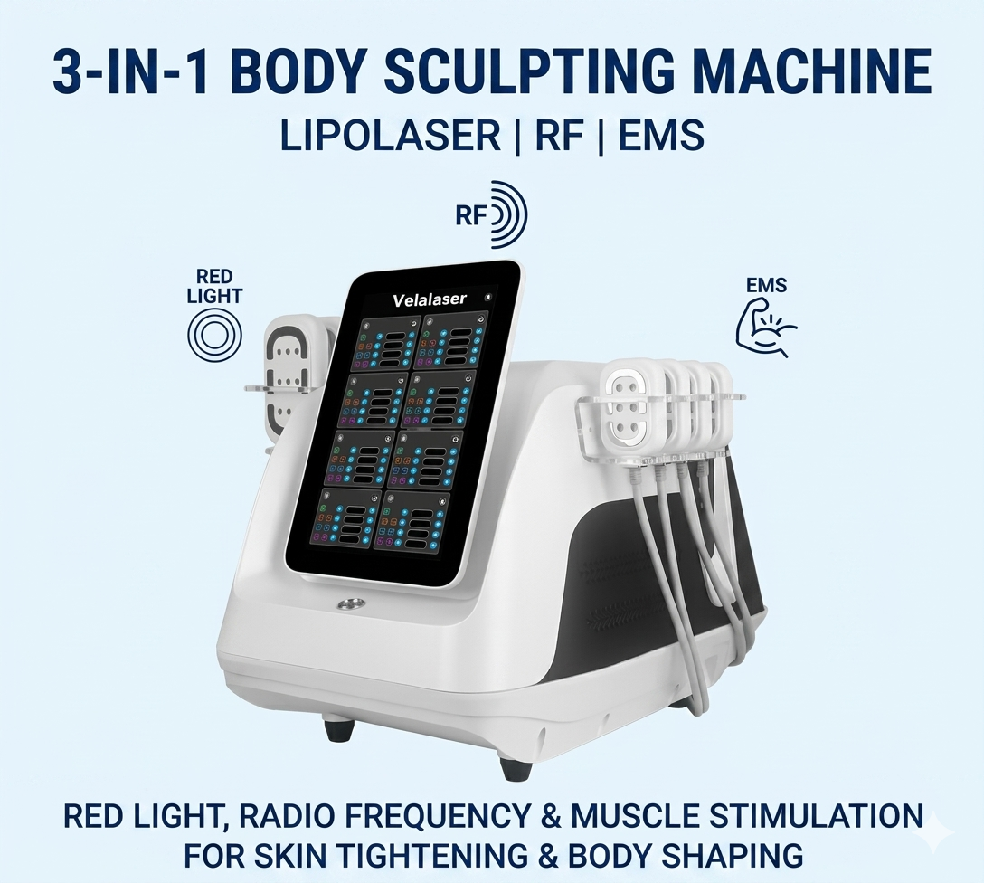 3-in-1 Lipolaser RF EMS Body Sculpting Machine How Red Light, Radio Frequency & Muscle Stimulation Help Tighten Skin and Shape the Body - shefmon