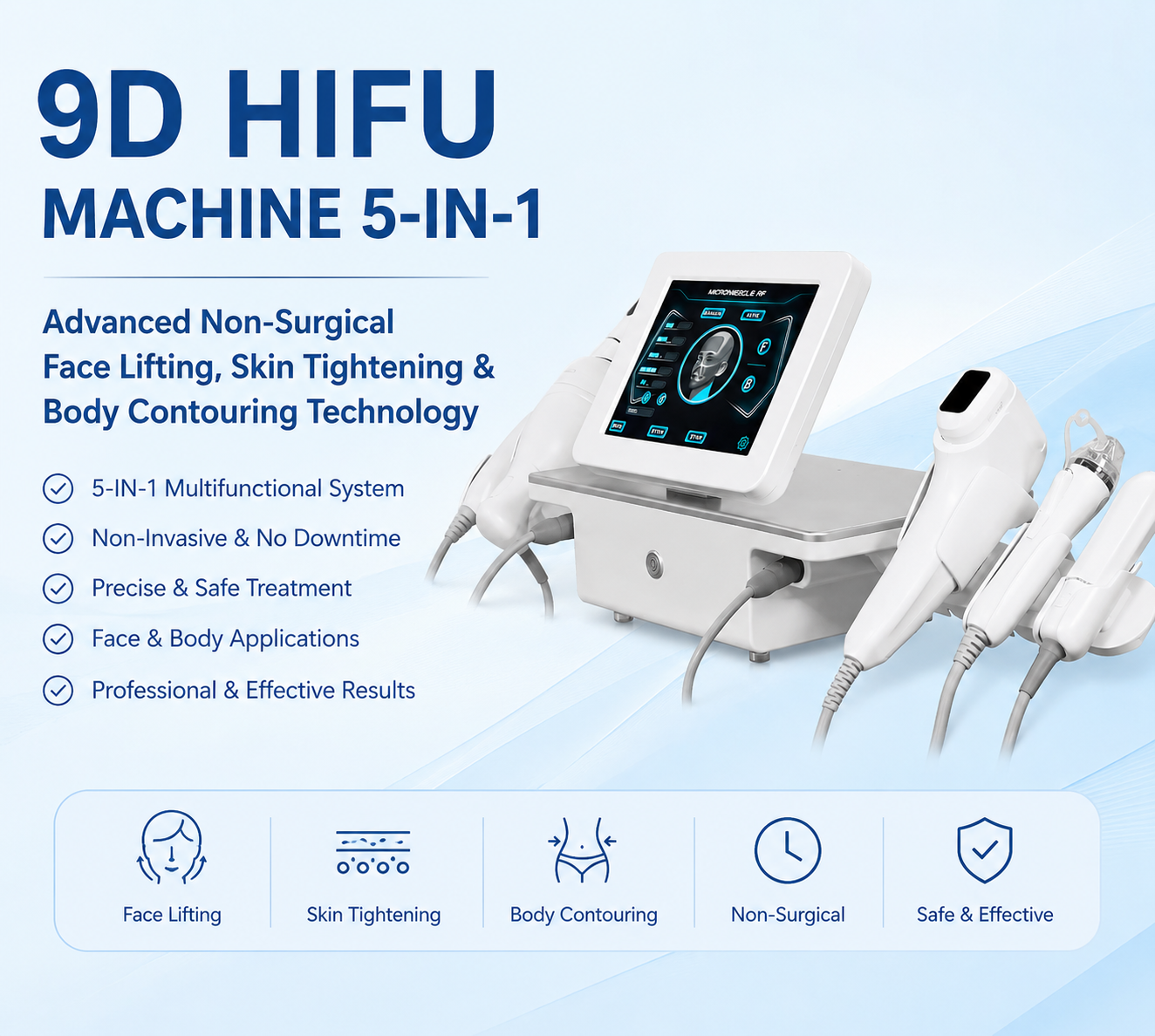 Apparecchio HIFU 9D, tecnologia avanzata 5 in 1 per lifting del viso non chirurgico, rassodamento della pelle e rimodellamento del corpo - shefmon