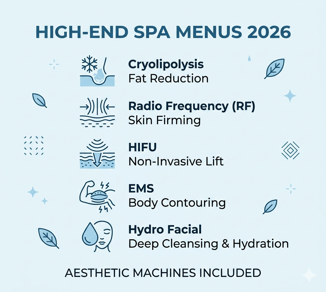 High-End Spa Treatment Menus in 2026 What Aesthetic Machines Are Included - shefmon