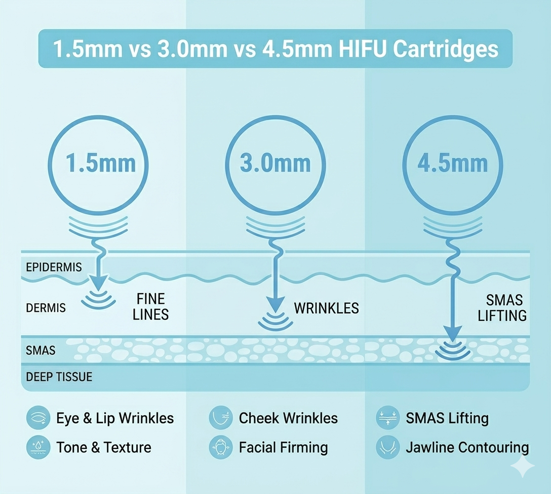 1.5mm vs 3.0mm vs 4.5mm HIFU Cartridges How to Explain to Clients - shefmon